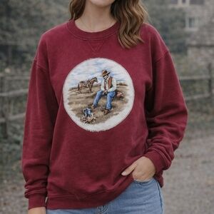 Re Worked Western Cowboy Patchwork Crewneck